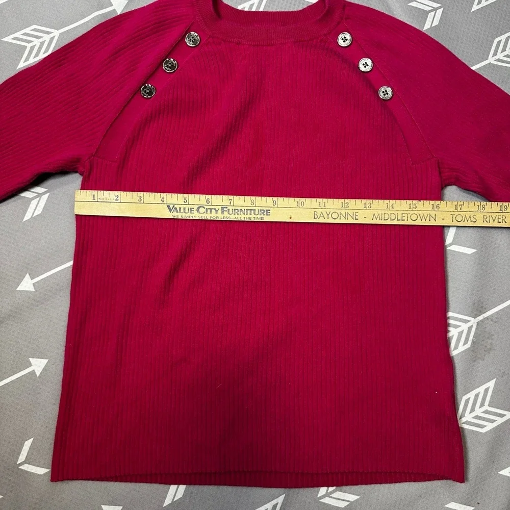 Chaps Pink Ribbed Crew‎ Neck Long Sleeve Sweater with Button Detail Size Medium